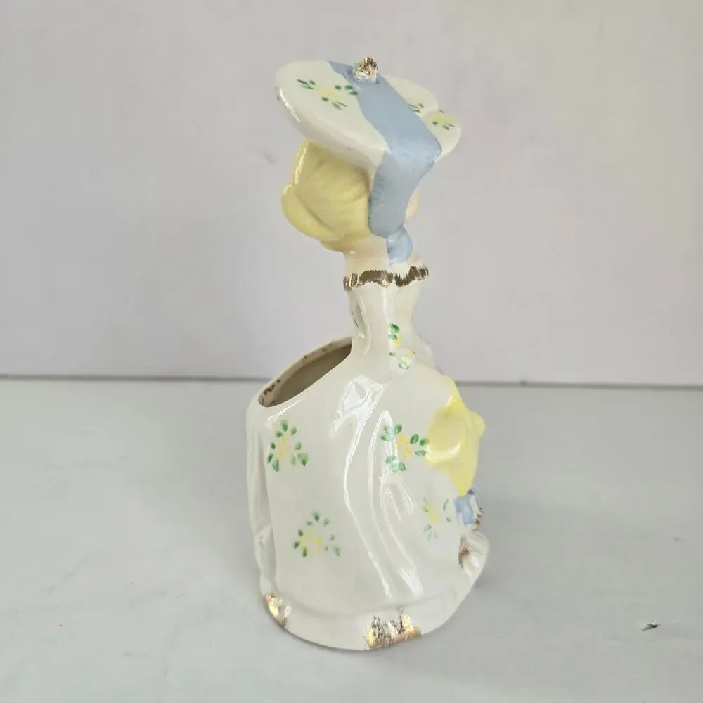 Vintage Figurine Planter Woman Bonnet 50s 60s Kitsch Japanese Gone With the Wind